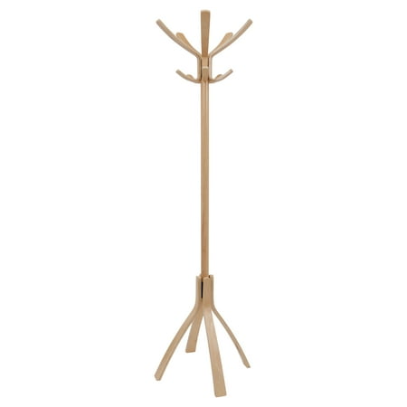 - Alba Café Wood Coat Stand, Ten Peg/Five Hook, 21-2/3w x 21-2/3d x 69-1/3h, Beech