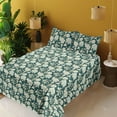thumbnail image 2 of Ambesonne Floral Fitted & Flat Sheet with Sham 3 Pcs Set, Rose Pattern Forest Like Art, Twin, Hunter Green and Cream, 2 of 5