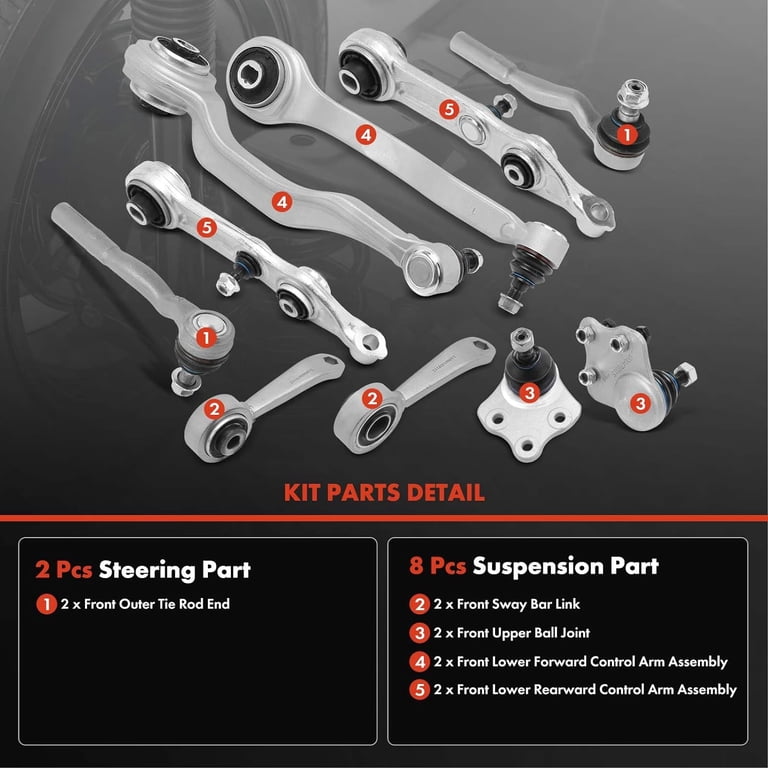 8pcs Front Upper Control Arm Ball Joint Tie Rod Sway Bar