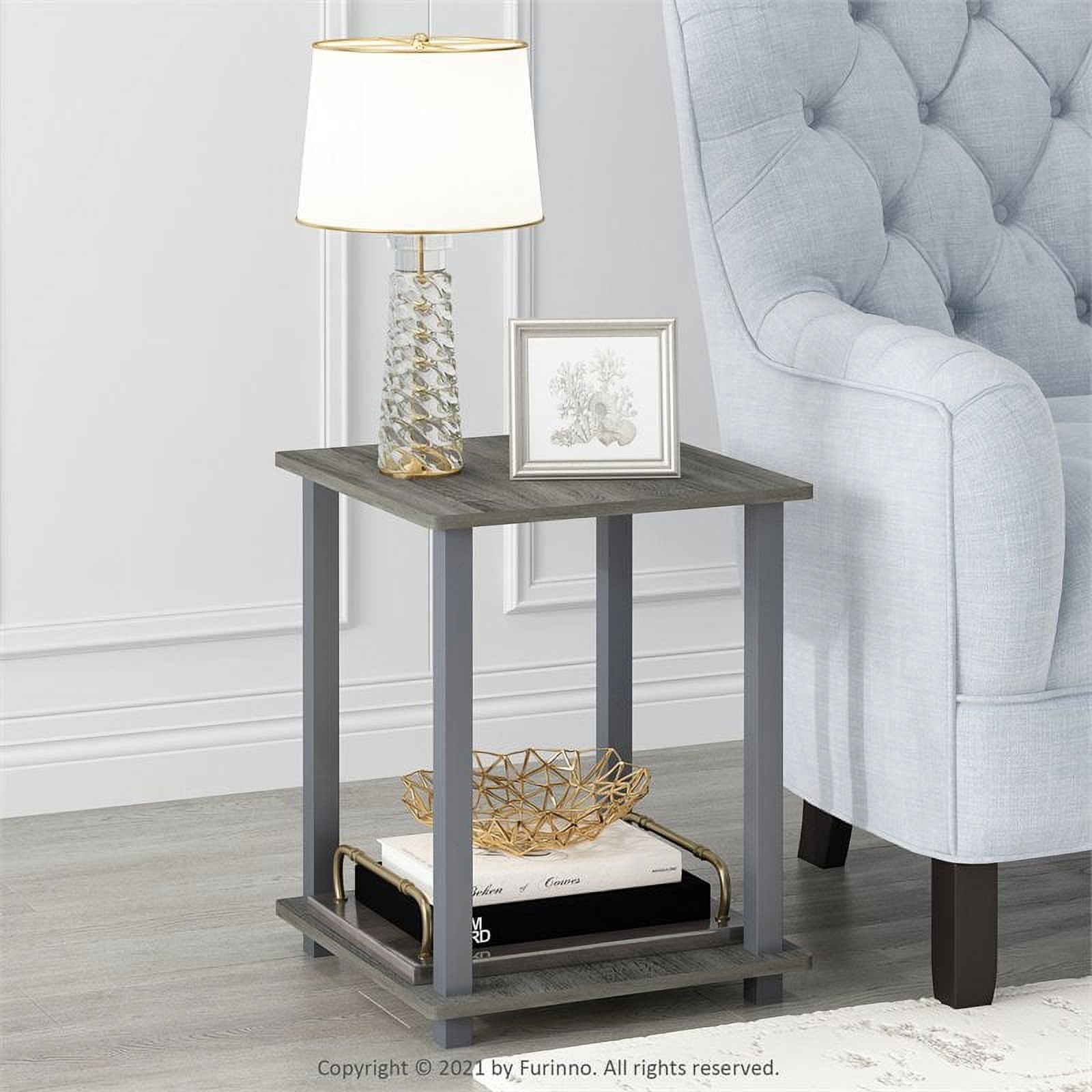 Furinno Simplistic End Table, Set of Two, French Oak/Grey