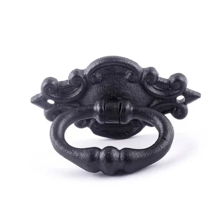 Black Cast Iron Cabinet Drawer Ring Pull Handle 3 1/8" Small Pull With Hardware