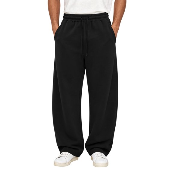 Inleife Men's Baggy Barrel Leg Sweatpants Solid Color Drawstring Wide Leg Joggers with Pockets Casual Loose Fit Trousers
