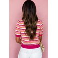 thumbnail image 2 of Women's Rose Red Abstract Striped Knit Sweater – Short Sleeve Round Neck Summer Top, XL, 2 of 10