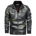 thumbnail image 3 of Homenesgenics Men's Leather Jacket Coats Men's Fashion Jacket Pure Color Zipper Stand Collar Imitation Leather Coat Tops, 3 of 8