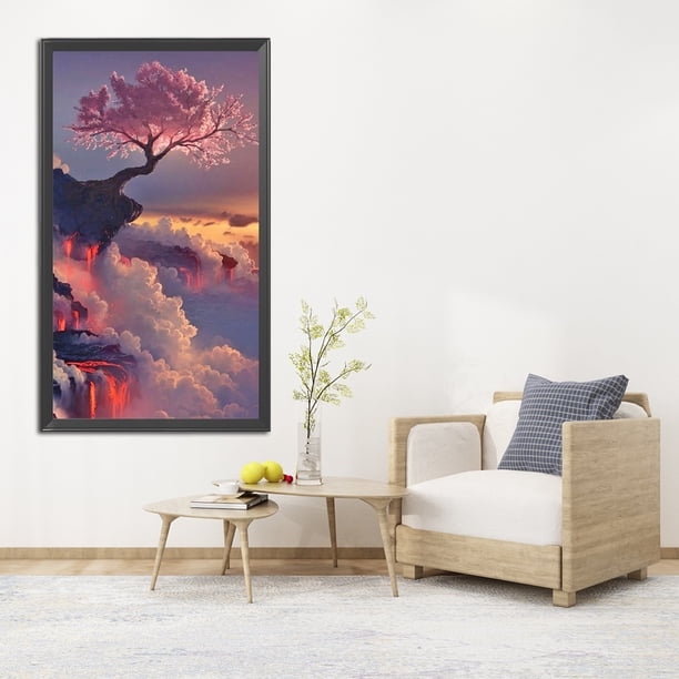 Cuadros Decorativos 5D Diamond Painting DIY Cerezo sobre las nubes Full Round Drill Wall Tmvgtek embutido en tela