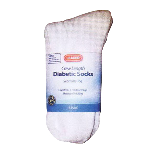 Leader Diabetic Crew Socks, White, Medium, 1pair, 2 Pack