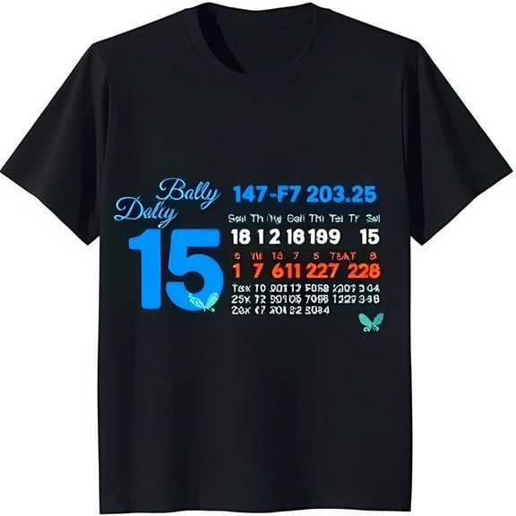 Bold Black T-Shirt with Blue '15' Graphic ' Dolly' Text & Unique Design
