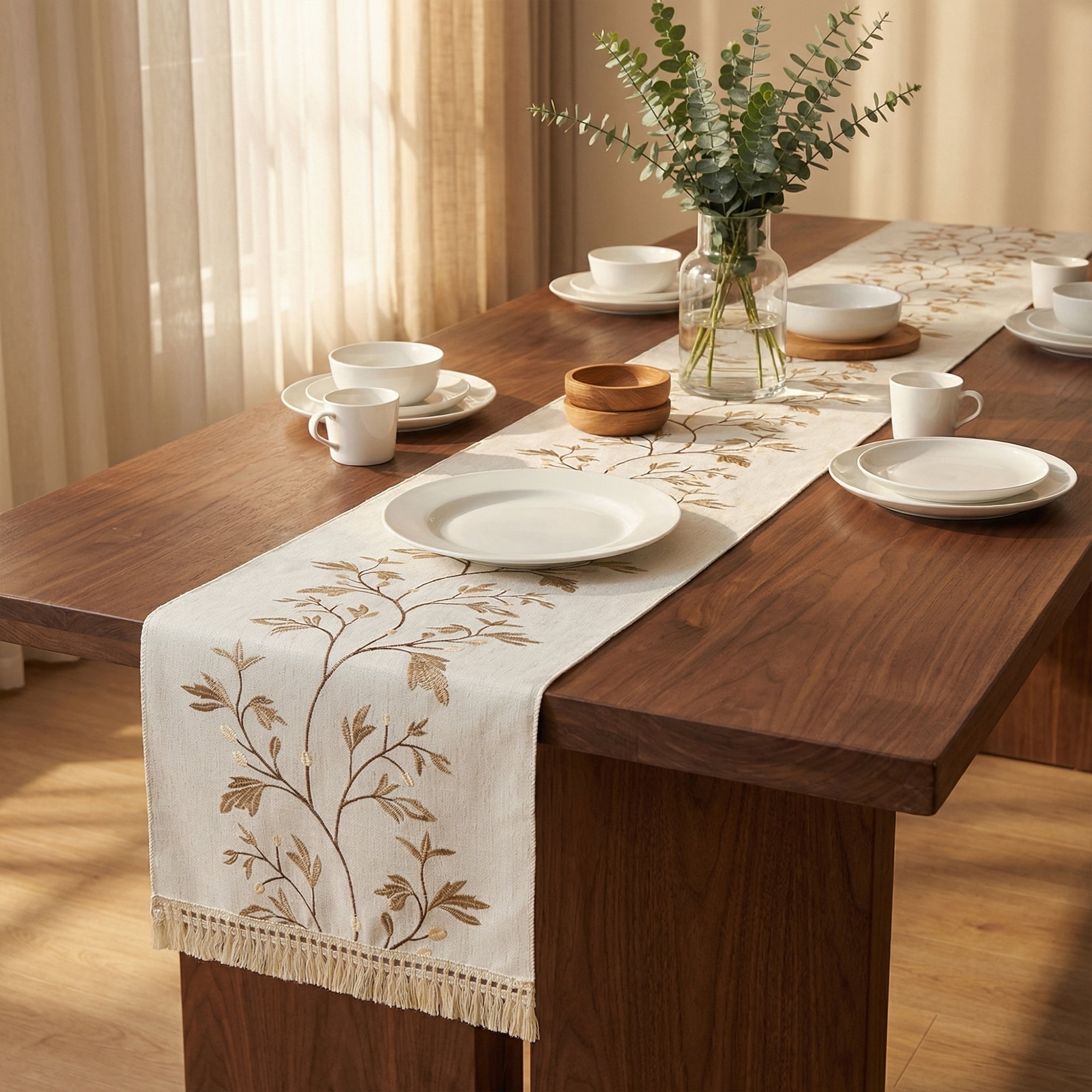Unique Bargains Long Washable Floral Table Runner for Dining Decor Coffee 15.4"x106.3"