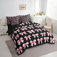 thumbnail image 3 of Erosebridal Ribbon Bow Bed in a Bag Full Size,Girl Bow Knot Bed Set,Pink Black Bedding Full Size For Princess,Ultra Soft Bedroom Decorative Reversible,7 Pieces, 3 of 7