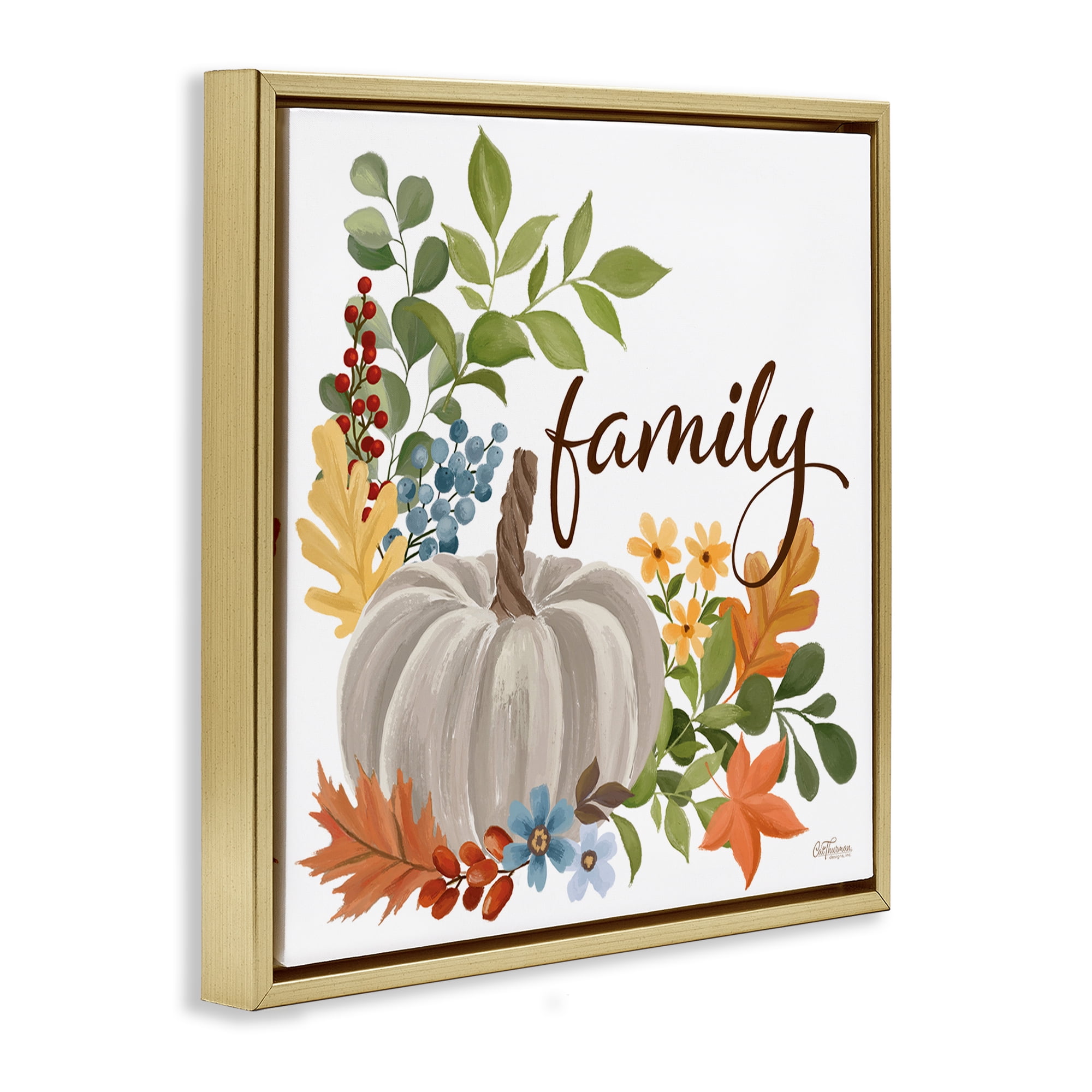 Stupell Industries Autumnal Family Pumpkin Holiday Painting Gold Floater Framed Art Print Wall Art, 18 x 18