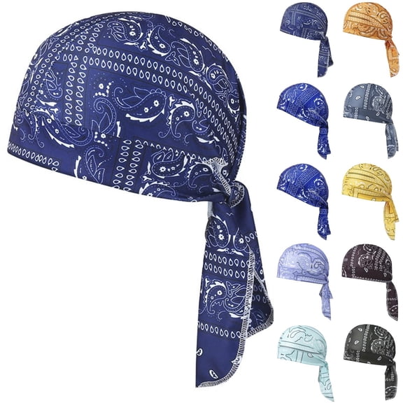 Breathable Paisley Skull Cap for Men & Women - Elastic Moisture Wicking Head Wrap, Quick Dry Bandana Hat for Biking, Motorcycle, Running, Hip Hop Royal Blue one size