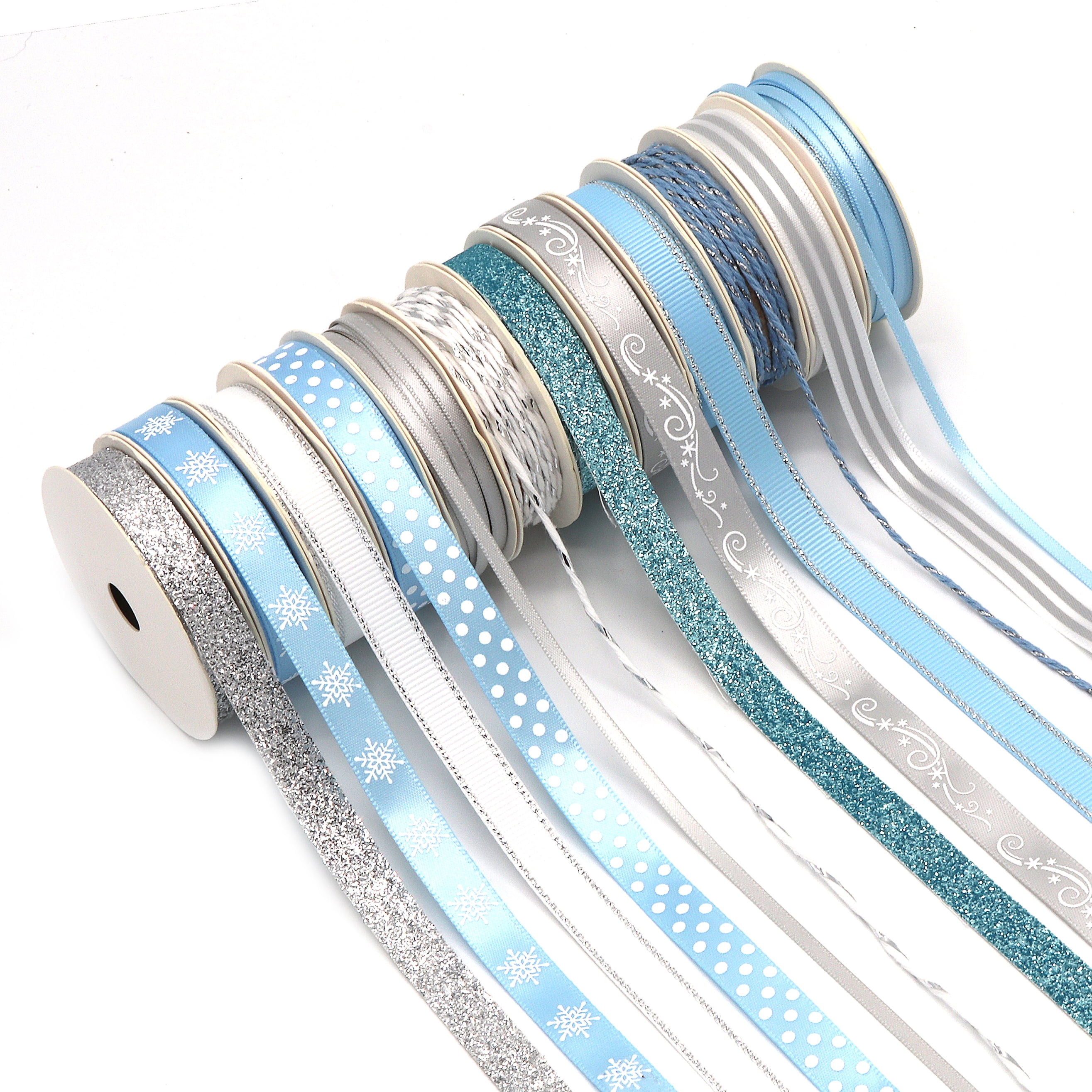 Silver and Blue Holiday Ribbon, 24 Spools, 48 Yards by Gwen Studios