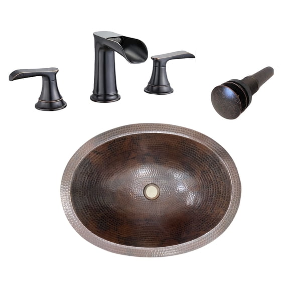 19" Oval Copper Bath Sink with Modern Style Faucet & Pop Up Drain