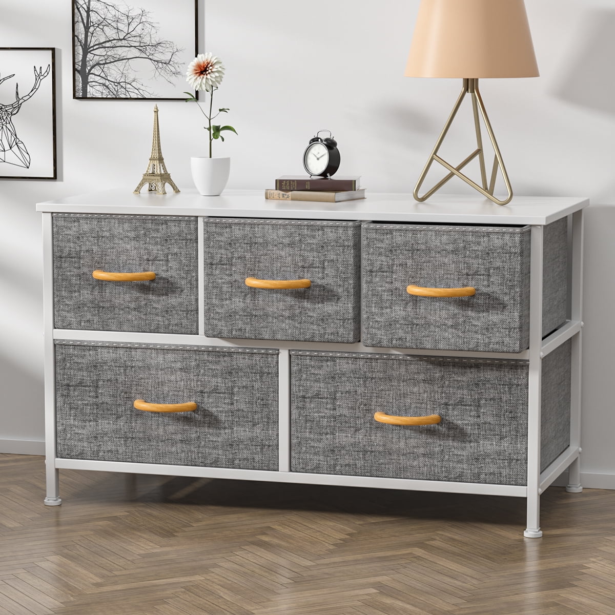Dressers for Bedroom Fabric Dressers 5 Drawer Television Dressers, Gray
