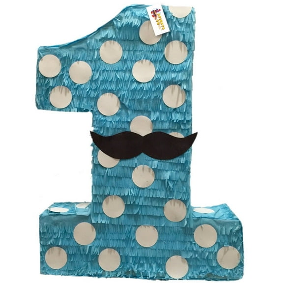 20" Tall Number One Pinata Light Blue Color with Mustache First Birthday Party Decoration