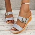 thumbnail image 5 of Taylonsss Women's Low Wedge Heel Sandals with Glitter Strap Metallic Buckle Comfortable Slip-On Design for Beach and Casual Outdoor Use in Spring and Summer, 5 of 9