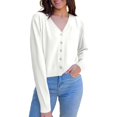 thumbnail image 2 of HOWPAY Cardigan Sweaters for Women Button up Long Sleeve V Neck Solid Color Tops Casual Classic Soft Knit Cable Lightweight Y2K Fall Outfits White S, 2 of 5
