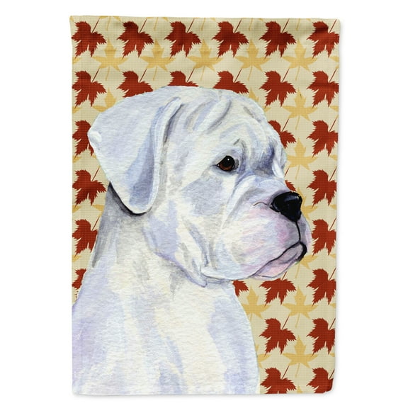Carolines Treasures SS4347-FLAG-PARENT Boxer White Fall Leaves Portrait Flag  multicolor