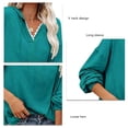 thumbnail image 4 of Mujeres con capucha Top encaje empalme cuello en V hombro caído cordón suéter suelto sudaderas para dama, 4 of 5