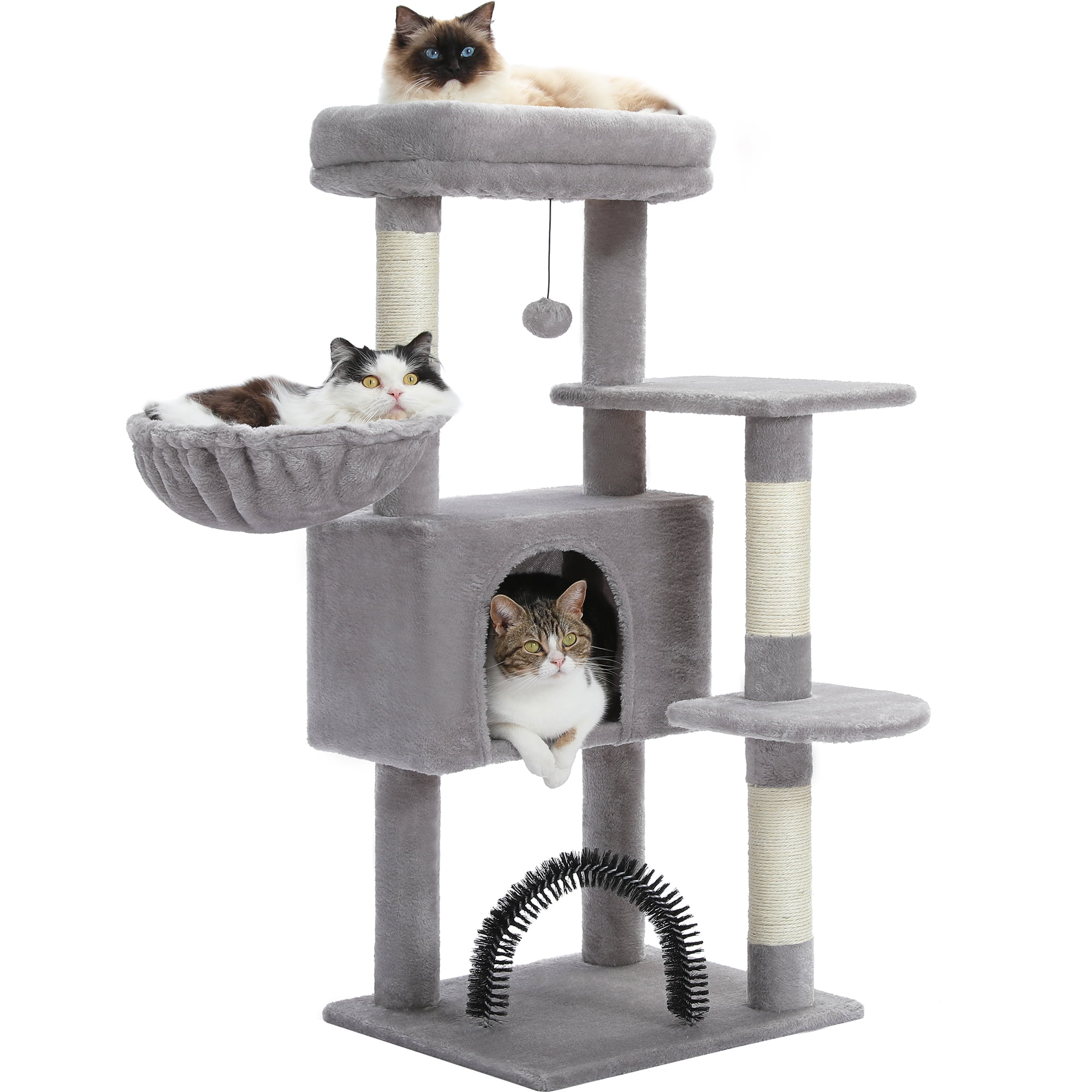 PAWZ Road 42" Cat Tree Condo With Large Perch Scratching Posts for Indoor Cats,Light Gray