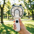 thumbnail image 5 of Cute Cat Shaped Handheld Mini Fan, USB Rechargeable 2-in-1 Desktop & Portable Personal Cooling Fan, Quiet Small Fan with Safety Grille for Office Outdoor Summer Use 6.29 × 2.95 Inch, 5 of 7