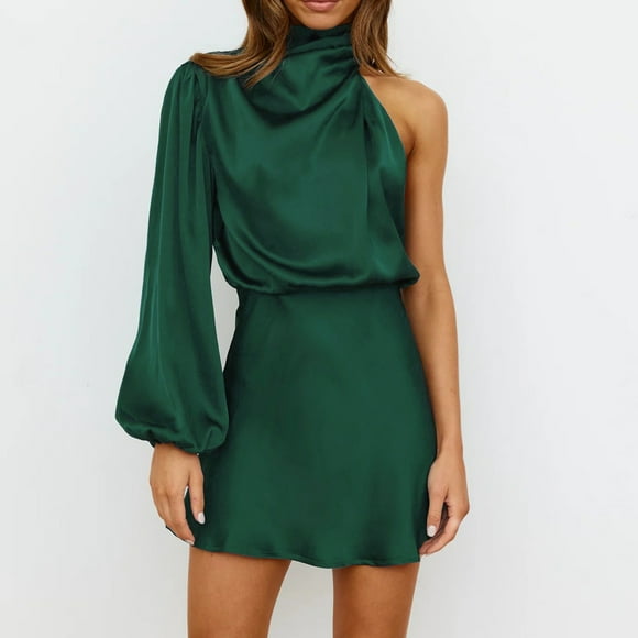 Plus Size Women Elegant Long Sleeve Off Shoulder Satin Dress for and Parties