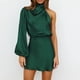 thumbnail image 2 of Vestido de cóctel de satén de manga larga y hombros descubiertos para mujer: diseño elegante de color liso, cremallera trasera oculta, para bodas/fiestas, 2 of 7