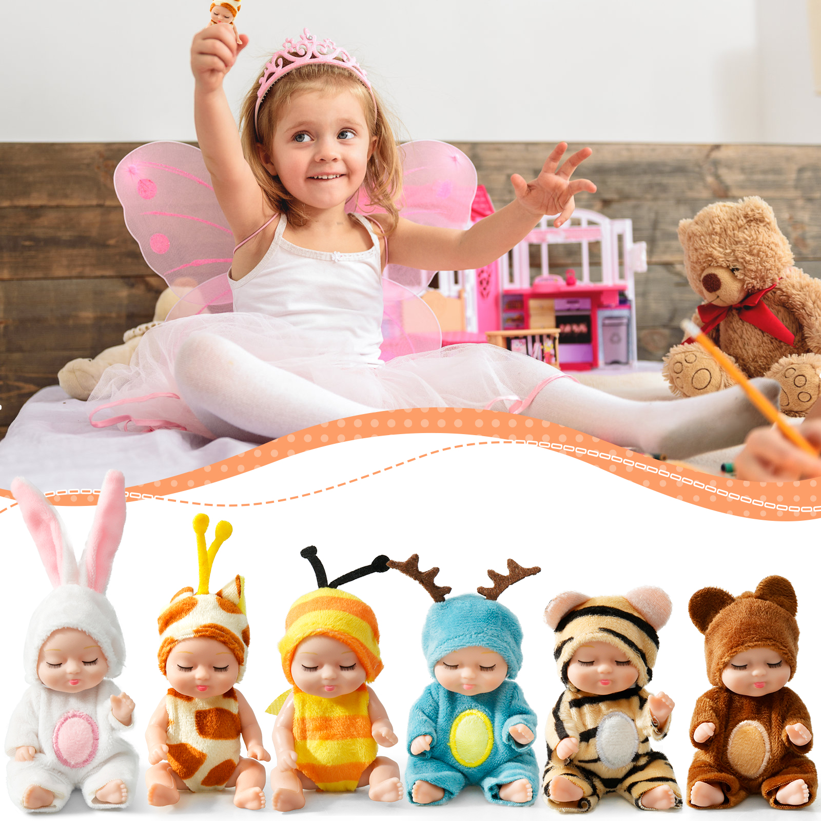 Keyohome 6-Pack Mini Baby Dolls 4 Inch with Clothes photo 8