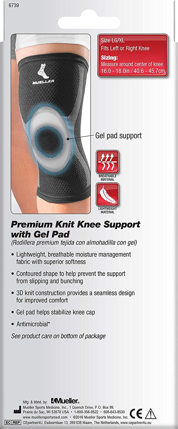 Mueller Premium Knit Knee Support with Gel Pad, Large/X-Large