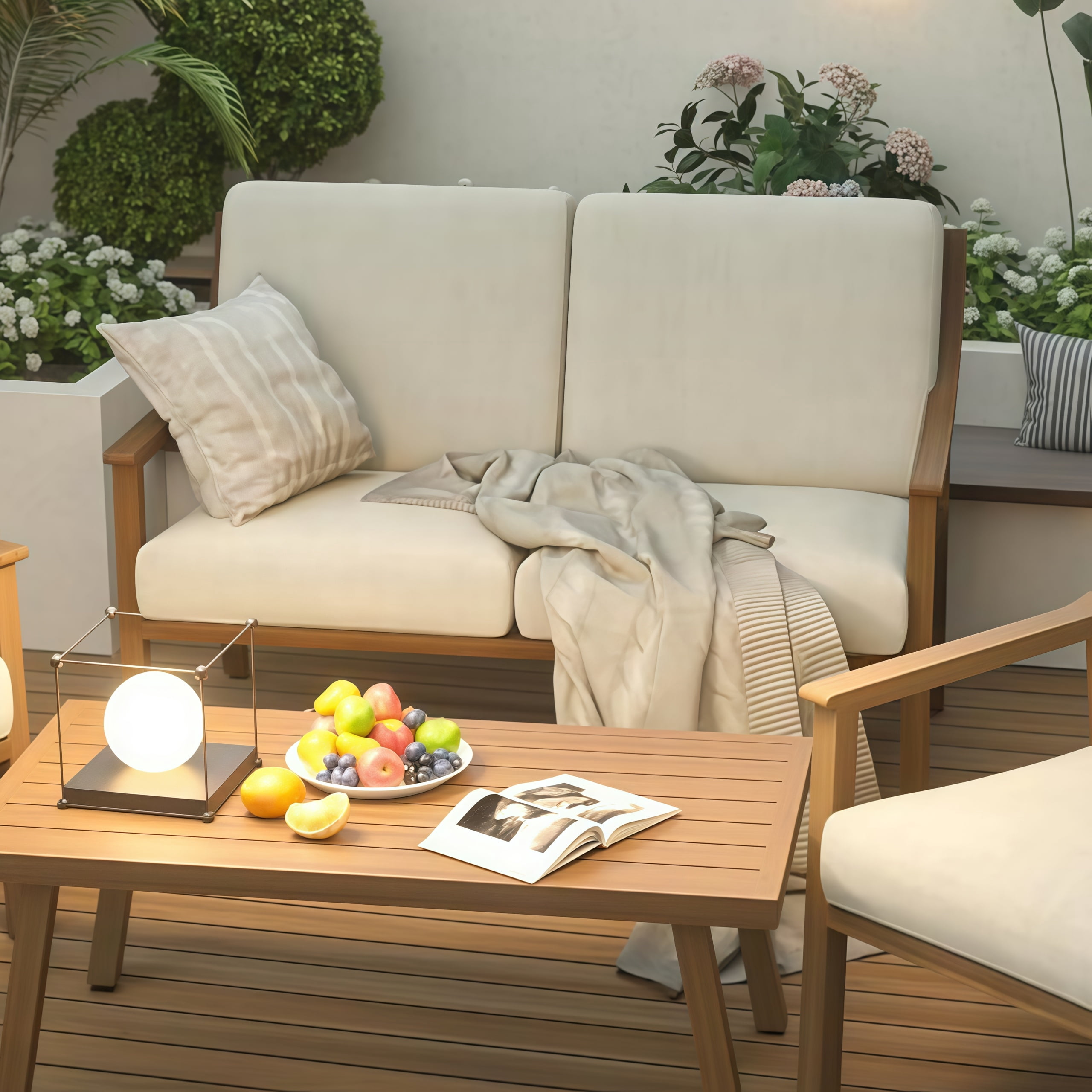 T-Patio Aluminum Outdoor Loveseat, All Weather Patio 2-Seater Sofa, Beige, Set of 1