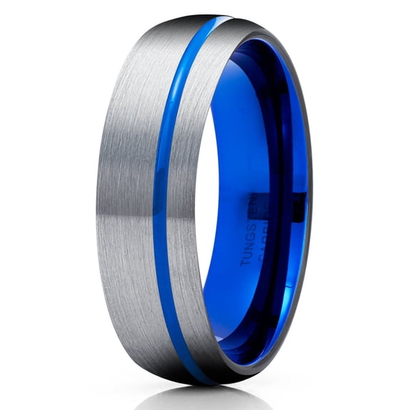 Blue Tungsten Wedding Band Gray Tungsten Ring Anniversary Ring 6mm Gray Tungsten Ring Comfort Fit Ring