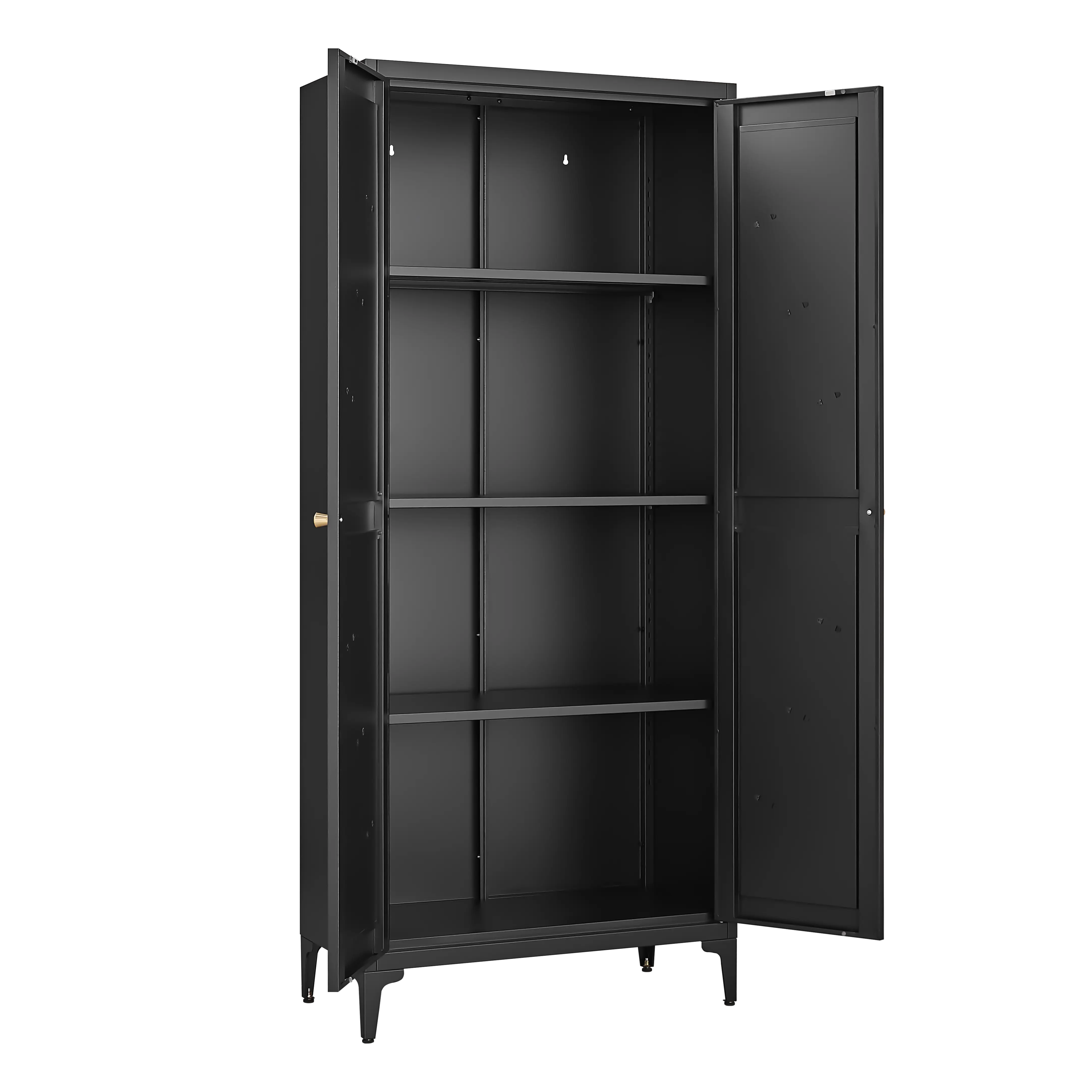 Aukfa 65" Freestanding Kitchen Pantry Storage Cabinet with 4 Adjustable Shelves, Metal Food Pantry Cupboard for Kitchen/Garage/Office, Black