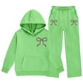 thumbnail image 6 of CPNG Toddler Girls Sportswear Set Teen Girls Long Sleeve Bow Print Hoodie Sweatshirt and Sweatpant 2 Pcs Outfits Set(Green,7-8 Years), 6 of 8