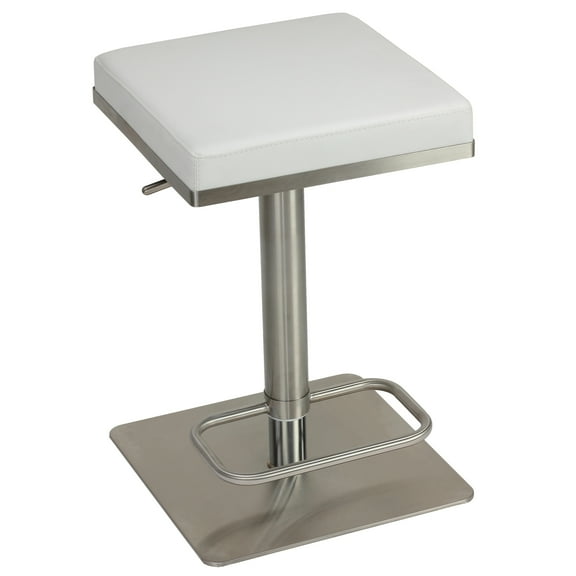 Cortesi Home  Atlas Adjustable Barstool in Brushed Stainless Steel with Heavy Solid Base, White