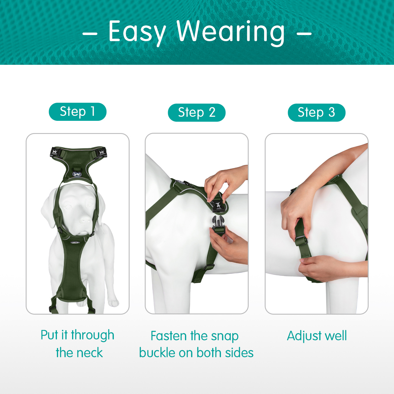 PoyPet Reflective No Pull Dog Harness, Military Green, Medium photo 8