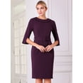 thumbnail image 2 of DARING DIVA Vintage Sheath Half Sleeve Collared Pencil Dress S Purple, 2 of 6