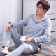thumbnail image 1 of Conjunto de pijama de manga larga 100% algodón para hombre, cárdigan holgado de otoño/invierno, adecuado para hombres mayores de mediana edad, 1 of 5