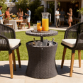 thumbnail image 2 of 5-Piece Black & Beige Patio Conversation Set - Wicker Outdoor Furniture with Cool Bar Table & Ottomans for Porch Backyard Balcony Poolside, 2 of 8