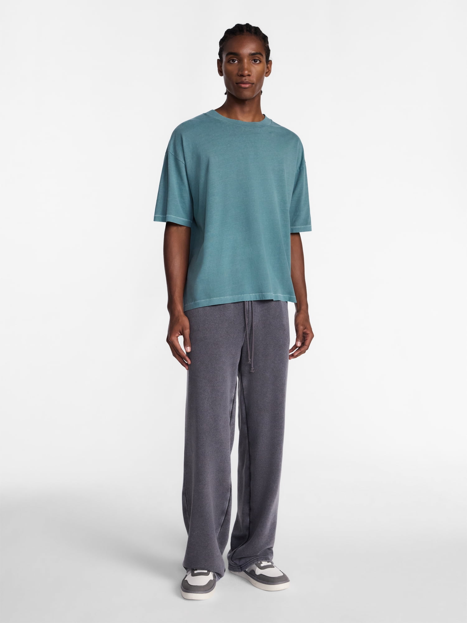 No Boundaries Cotton Oversized Cropped Tee with Short Sleeves, Men's and Big Men's XS-5XL
