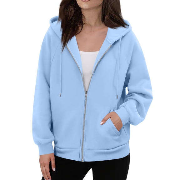 Zip Up Hoodie Women Long Sleeve Plus Size Plain Hooded Sweatshirts Fall Winter Trendy Casual Jacket with Pockets Shirts(Sky Blue,3XL)