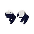 thumbnail image 4 of Loicainy Baby Toddler Boys Fall Clothes Sets 3 6 12 18 24 Months 2T 3T Long Sleeve O Neck Patchwork Pullover Solid Color Pants Outfits, 4 of 10