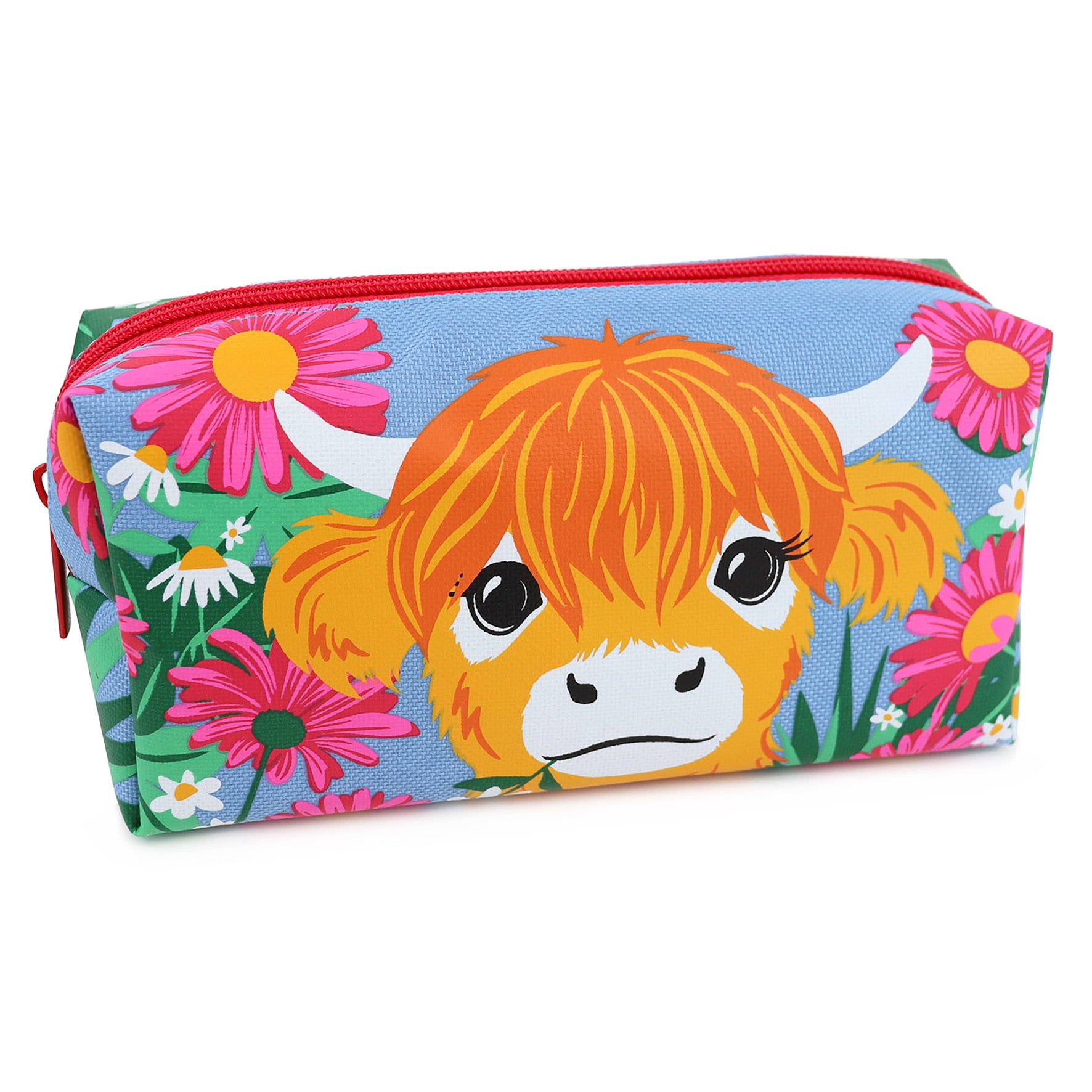 Pen+Gear Character Pencil Pouch with Cute Cow & Flower Design, Blue Polyester, Middle School and High School