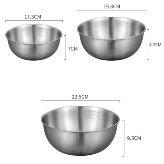 3 Stainless Steel Bowl Set with Scale for Cooking Baking Food Storage Large Capacity Mixing Bowls for Home Kitchen Essentials
