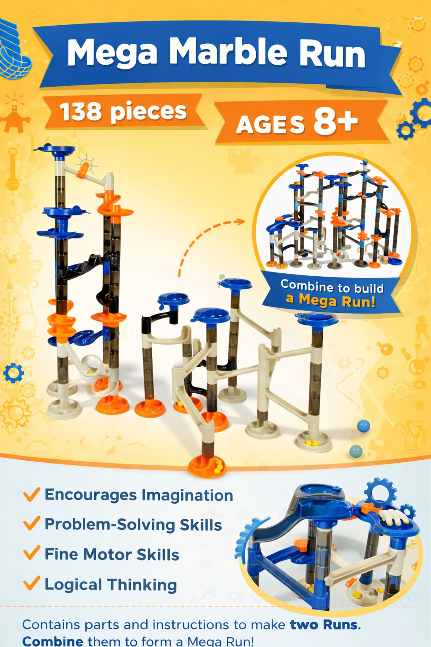Gener8 138 Piece Mega Marble Run Set for Ages 8 and Up - Walmart.com