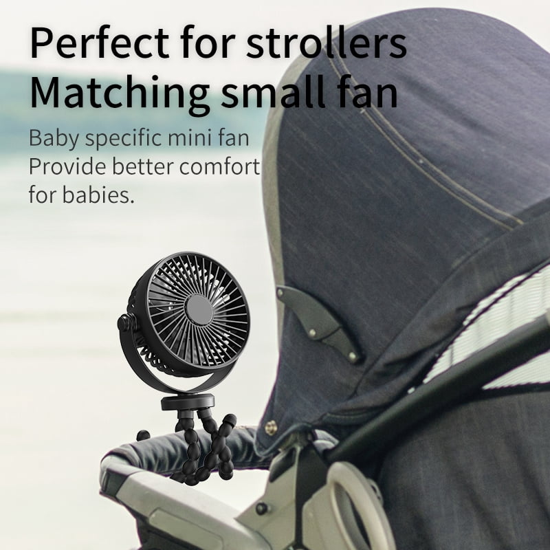 Baby Stroller Fan, Portable Fan 2000mAh, Clip on Fan for Baby, Mini Desk Hanging Fan Battery Rechargeable Personal Fan for Stroller, Car Seat, Treadmill, Camping