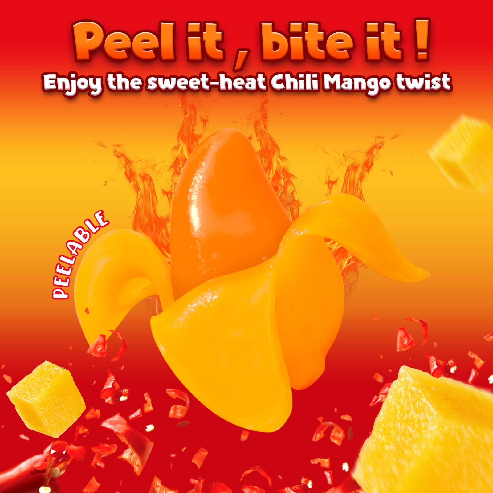 Amos Peelerz Chili Mango Gummy Candy, Peelable Gummies Spicy Snacks 3 oz (1 Pack)