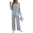 thumbnail image 3 of Womens Two Piece Outfits Casual Long Sleeve Knit Sweater Tops Matching Wide Leg Pants Tracksuit Lounge Sets Grey S, 3 of 7