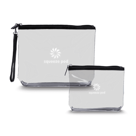 Squeeze Pod Clear Travel Toiletry Bag 2 Pack - 1 TSA Approved Bag & 1 with Hang