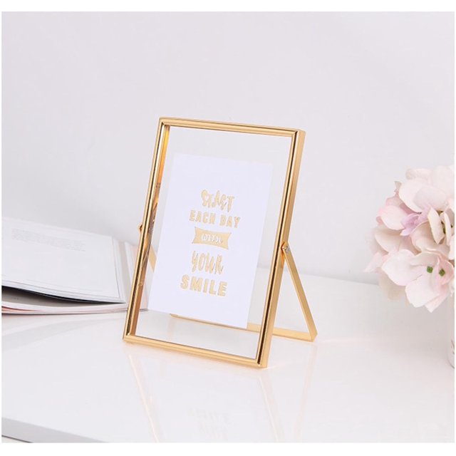 Rotate the metal picture frame table, 6 inch + double glazed panel, Gold Vertical
