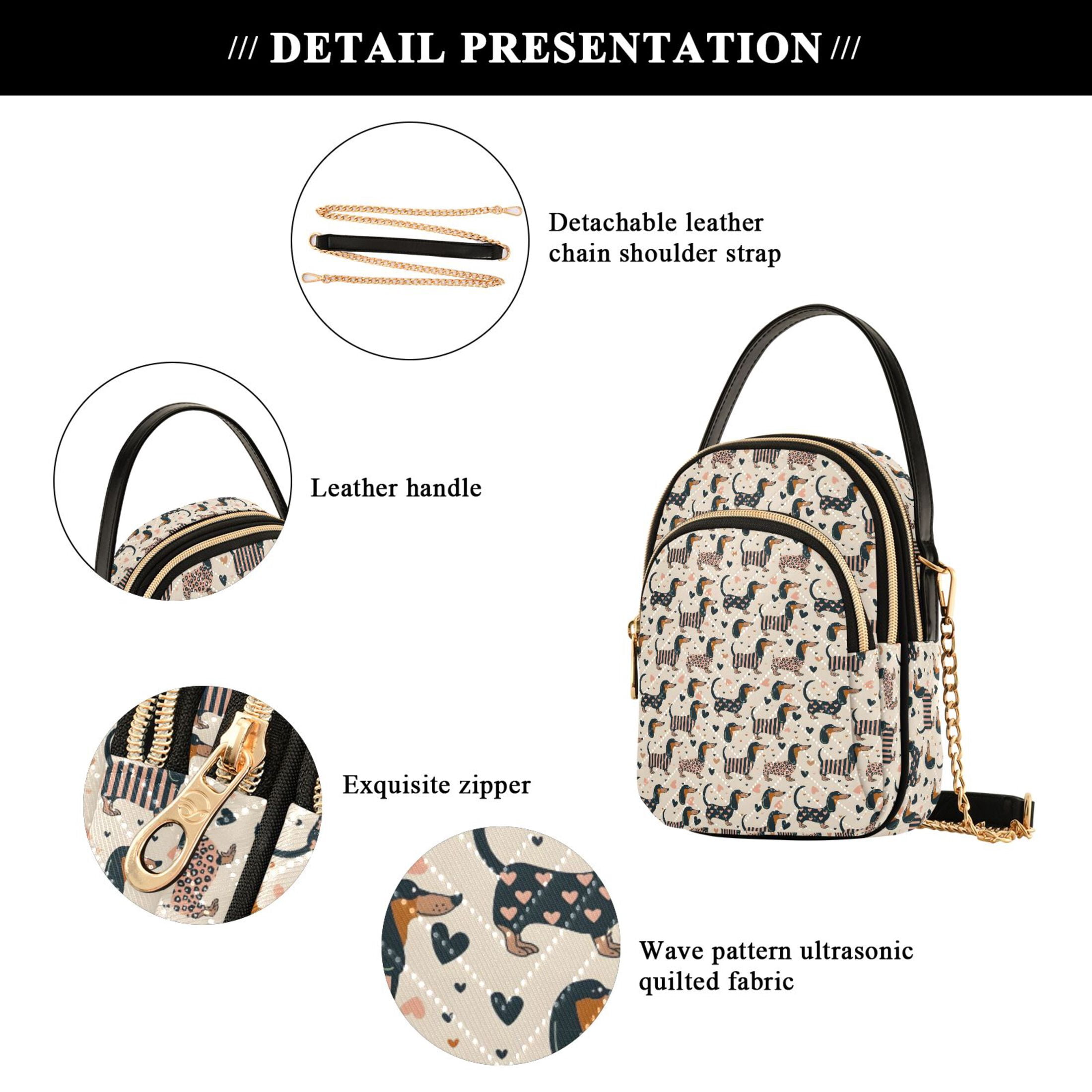 Small Crossbody Bags for Women Cute Dachshund Dogs Cute Cell Phone Wallet Multi Zipper Pockets Purse Handbag